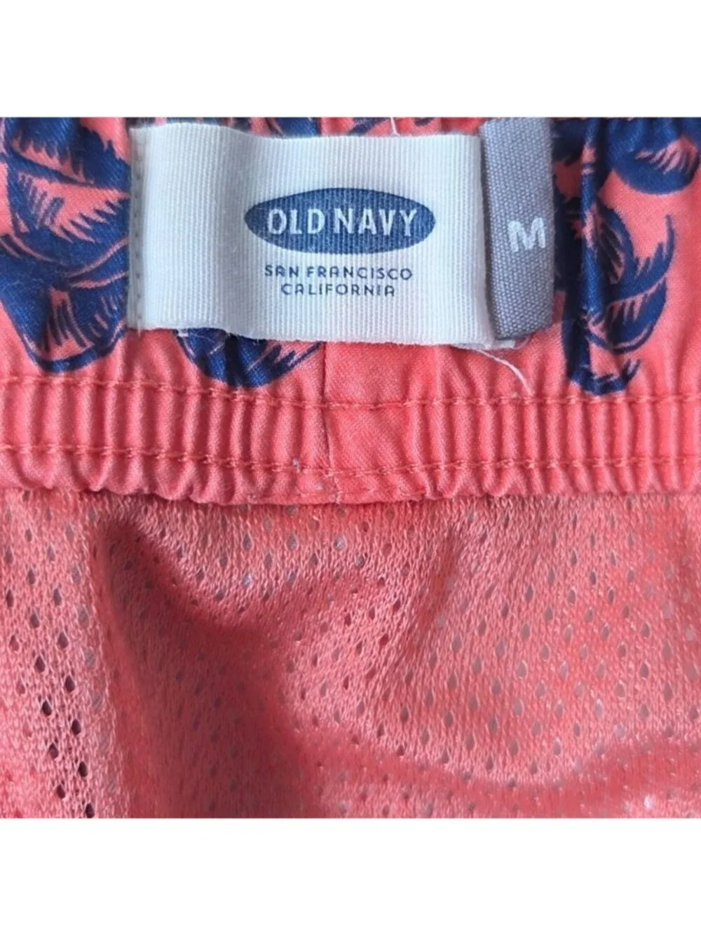 Old Navy Men's Pink Blue Tropical Palm Tree Print Lined Swim Trunk Shorts Size M
